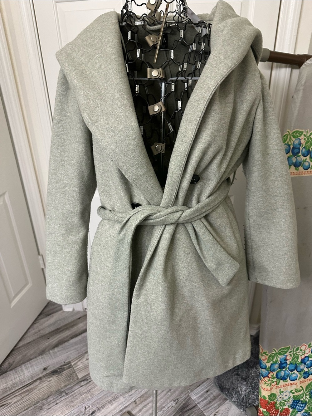 Zara Hooded Belted Trench Coat - Light Sage